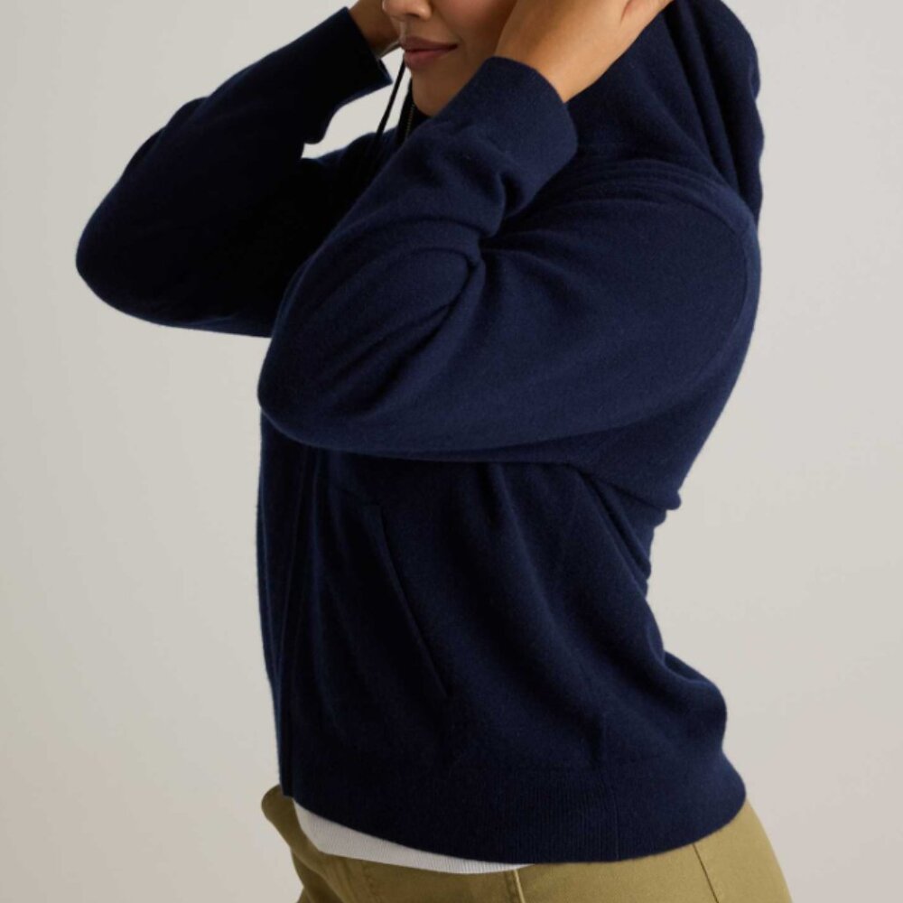 NWT Quince Mongolian Cashmere Full-Zip Hoodie Womens L True Navy - Picture 3 of 5